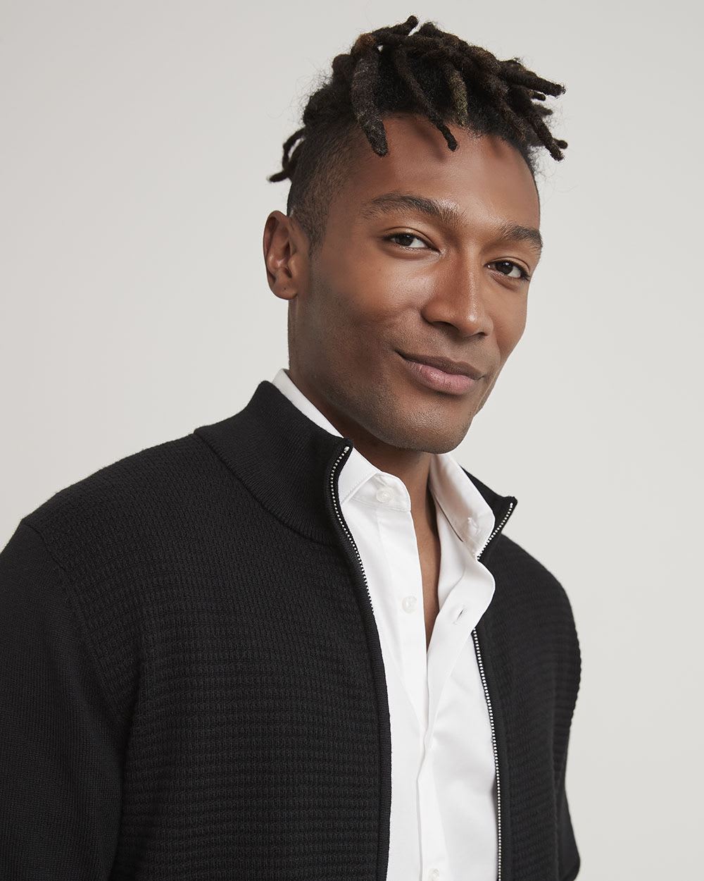 Long-Sleeve Mock-Neck Zipped Cardigan