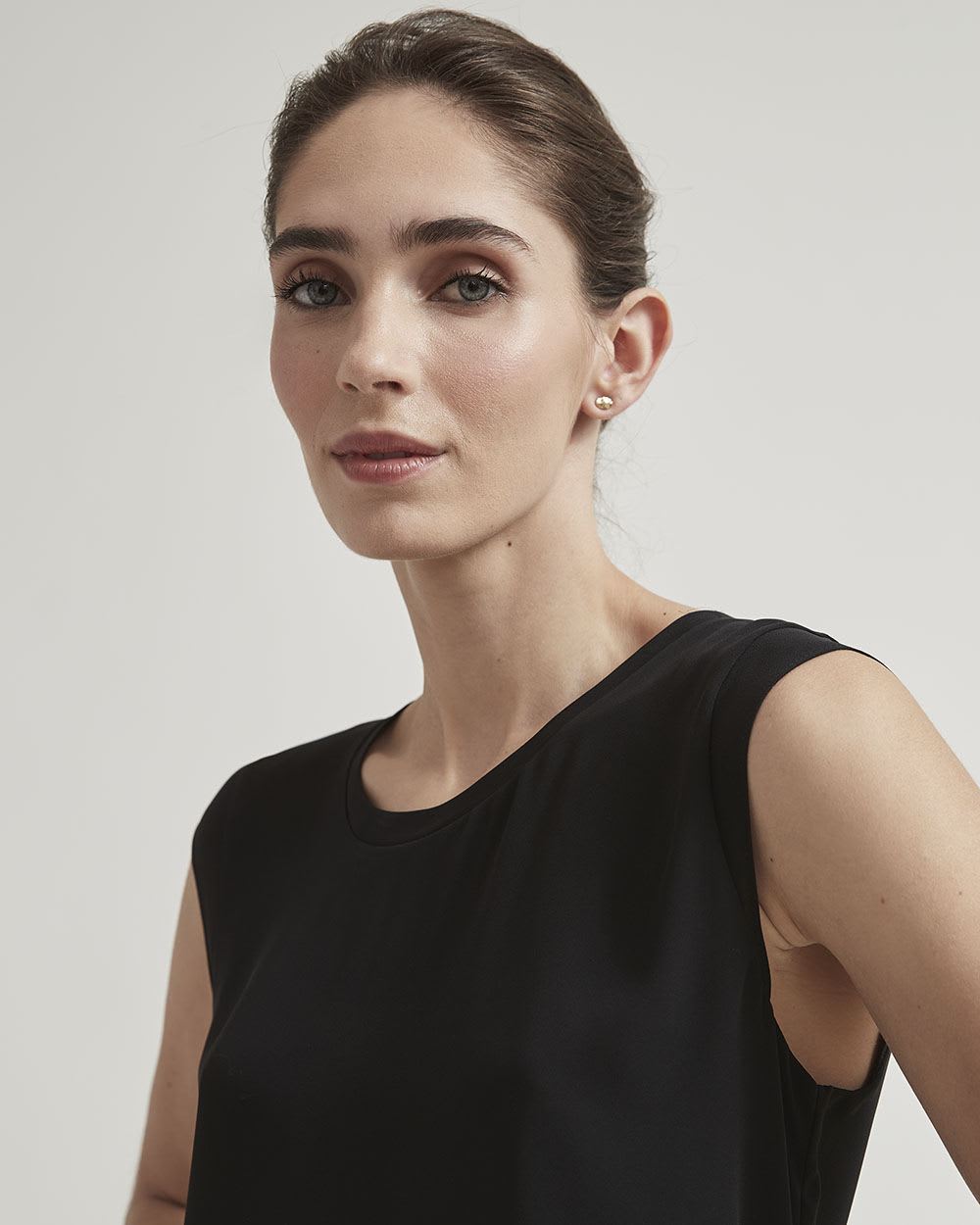 Basic Silky Crepe Cap Sleeve Blouse