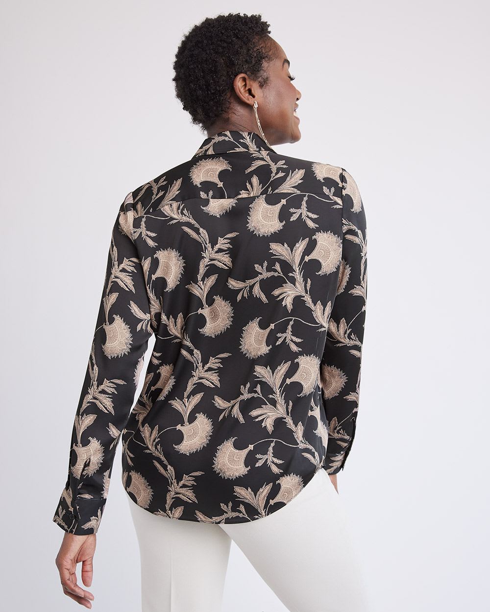 Long-Sleeve Buttoned-Down Satin Blouse