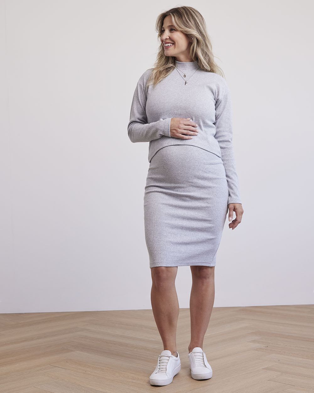 Light Grey Ribbed Sleeveless Dress and Long-Sleeve Top - Petit Lem