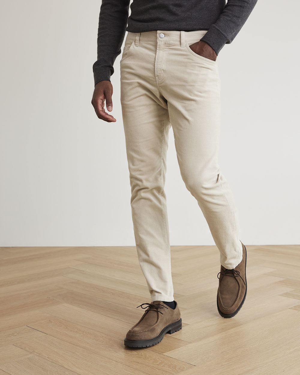 Solid Slim-Fit Corduroy Pants