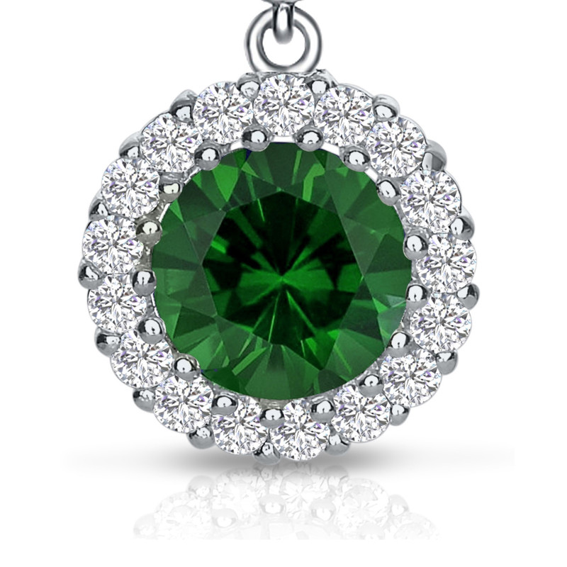 Sterling Silver with Colored Cubic Zirconia Halo Dangle Earrings