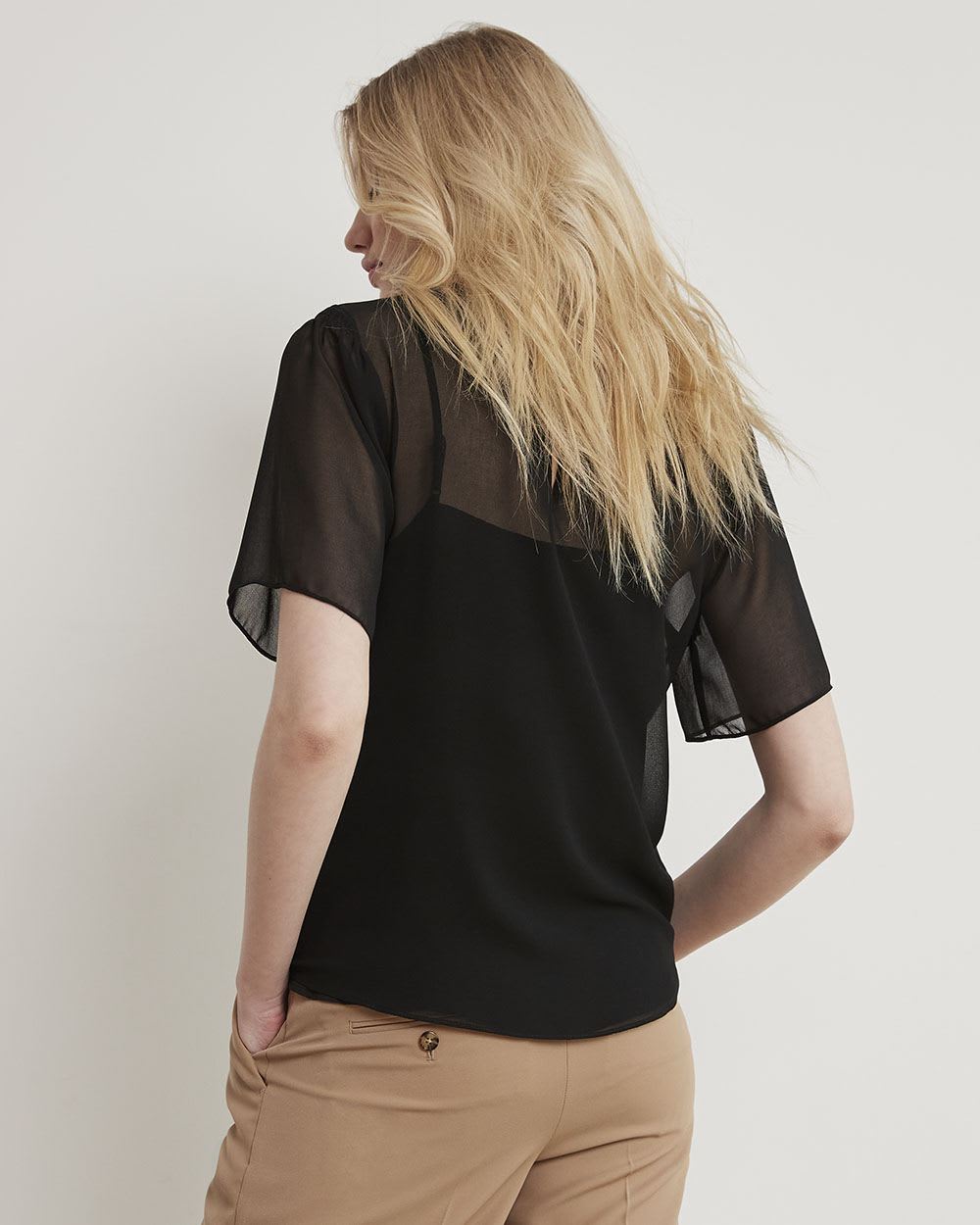 Short-Sleeve Chiffon Blouse with Removable Lining