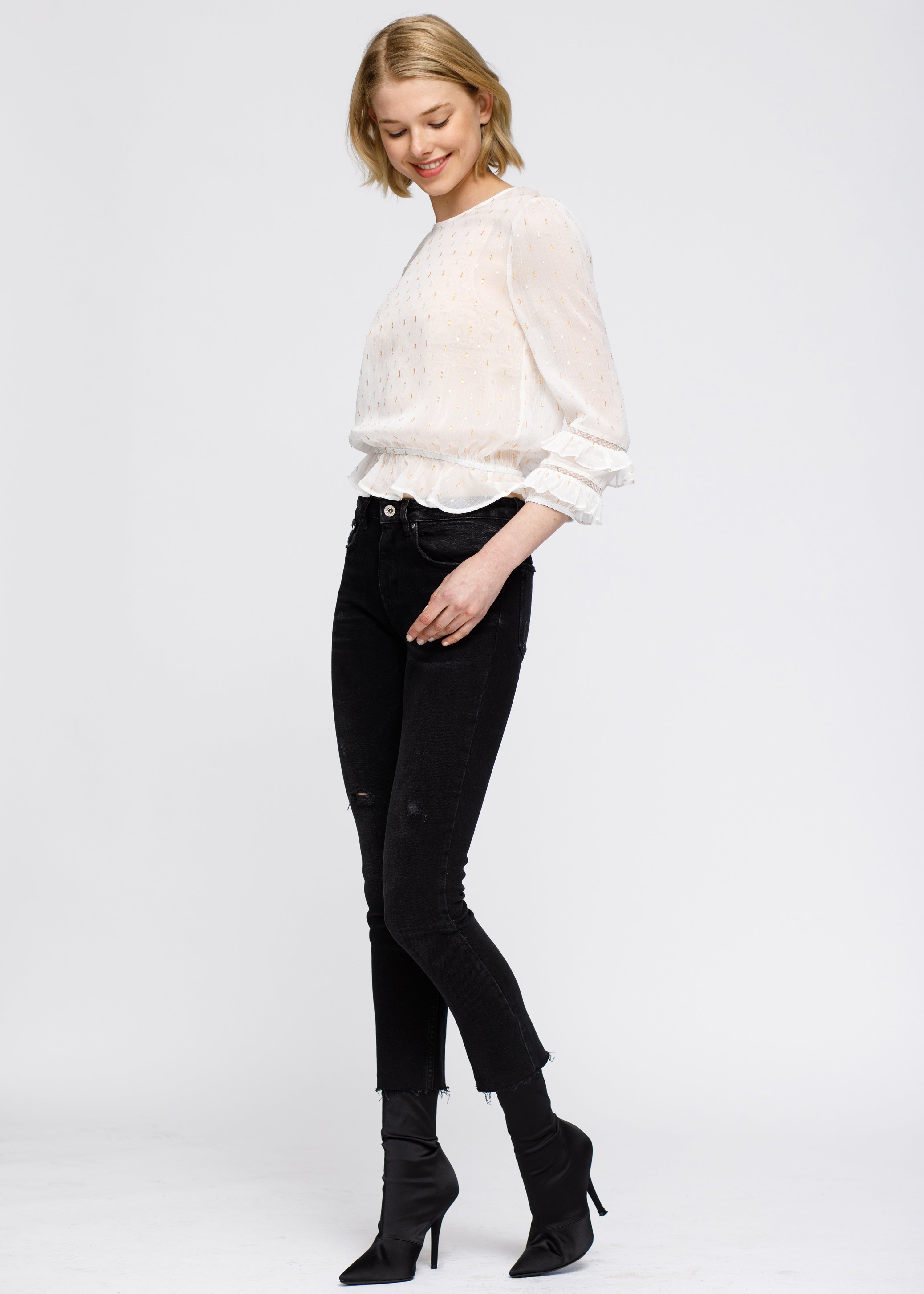 Nurode Lace Inset Ruffle Blouse