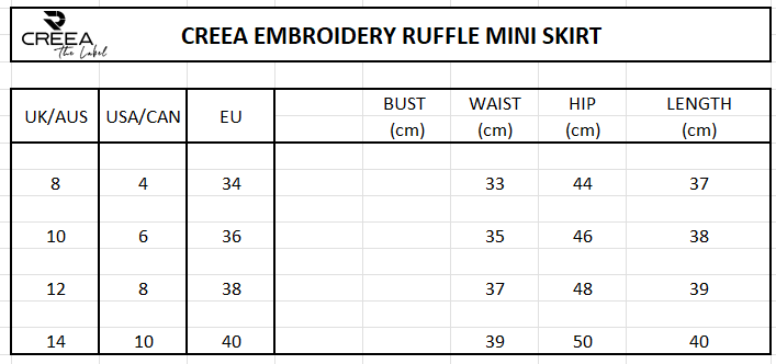 Creea Embroidery Ruffle Mini Skirt