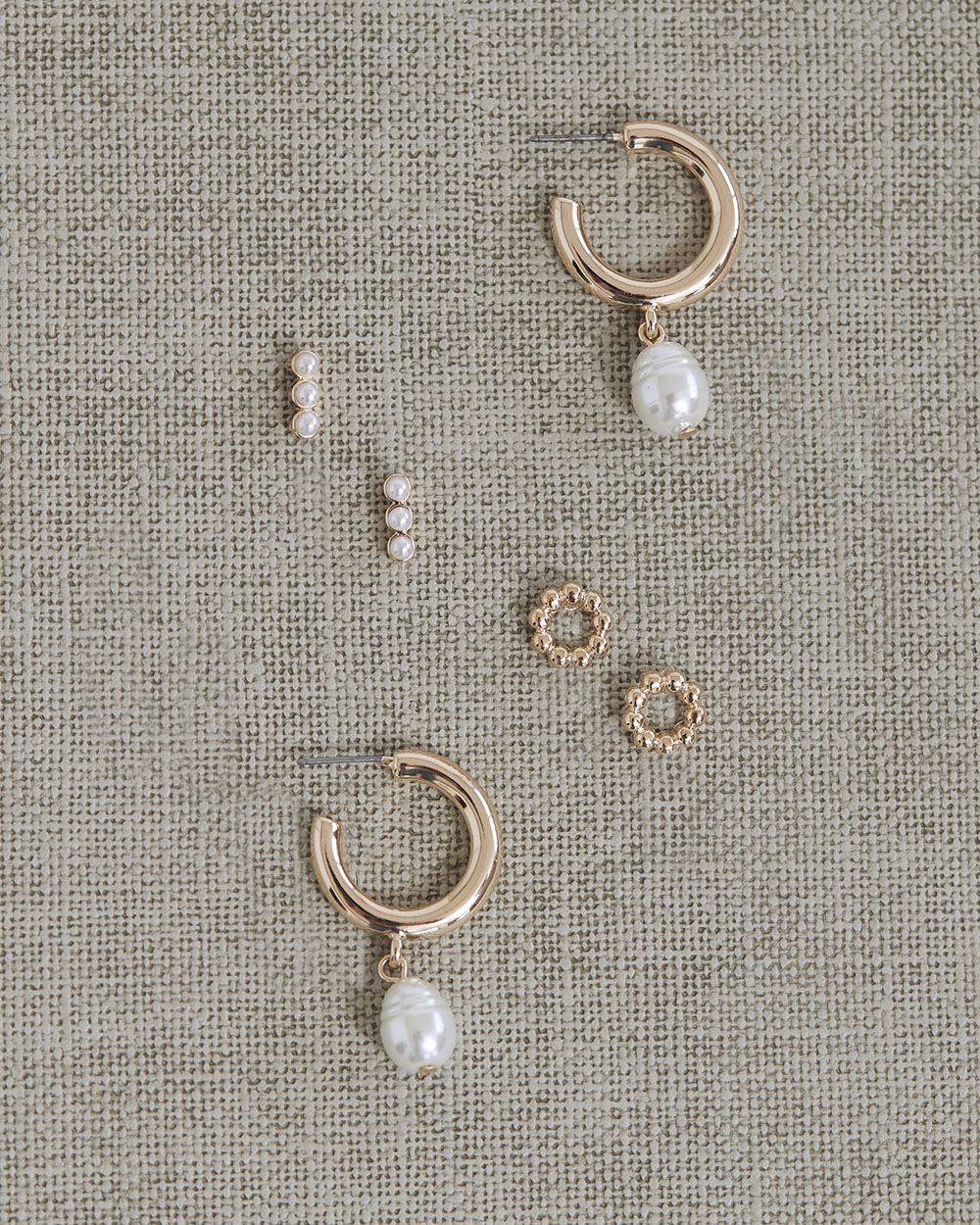 Golden Earrings with Pearls, Set of 3