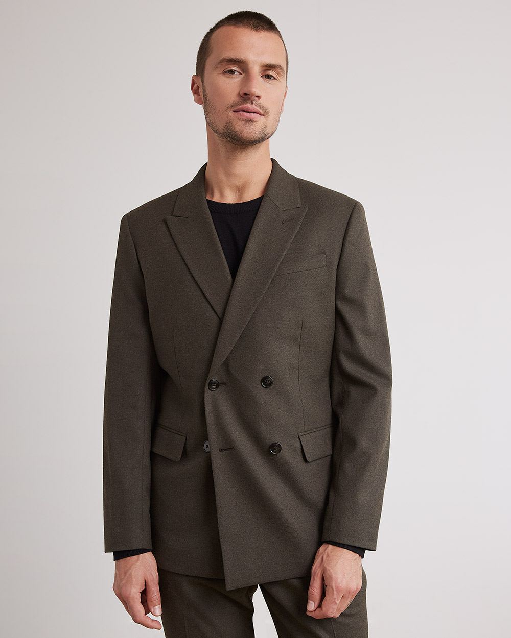 Tailored-Fit Double-Breasted Dark Brown Suit Blazer