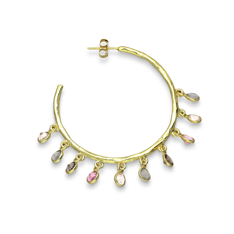 18K Goldtone Plated Sterling Silver Pink & Grey CZ Mix Clustered Hoop Earrings- AG Sterling