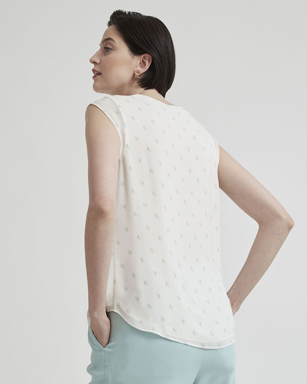 Printed Silky Crepe Cap Sleeve Blouse