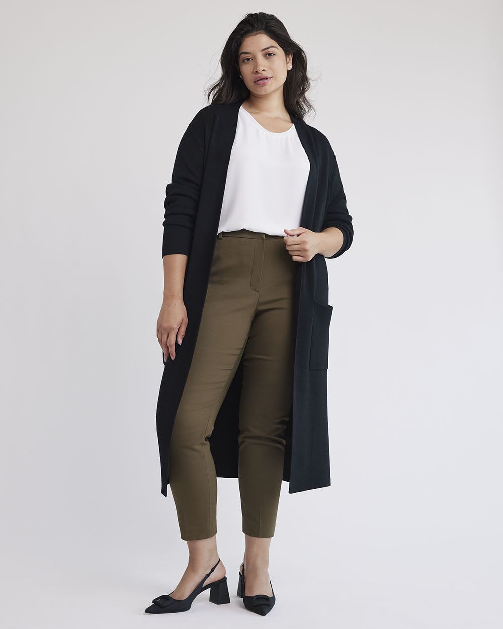 Mid-Rise Slim-Leg Solid Curvy Pant - 28"