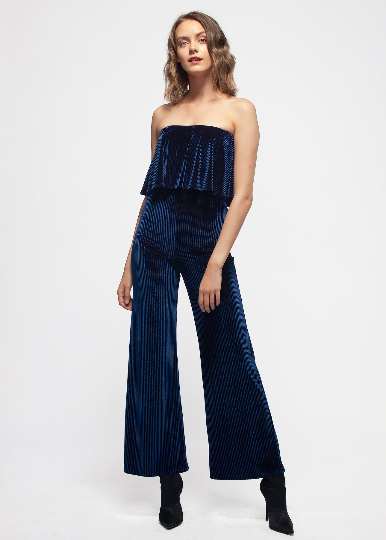 Nurode Ribbed Velvet Tube Top Jumpsuit
