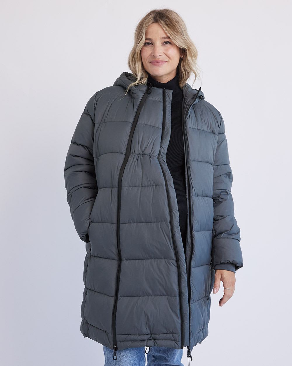 Hooded Puffer Jacket with Extension - Thyme Maternity