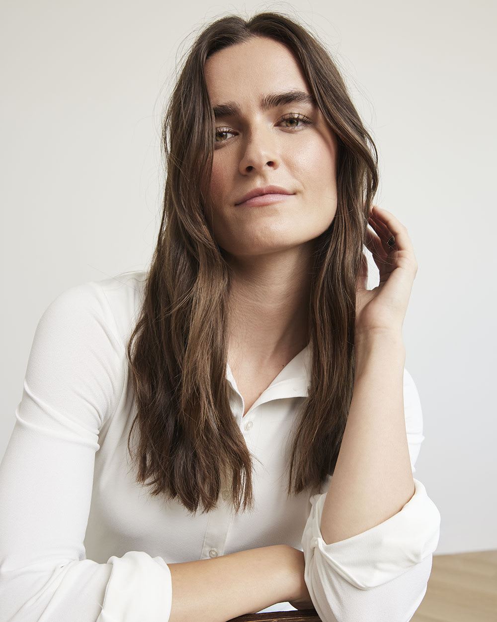 White Long-Sleeve Buttoned-Down Knit Shirt