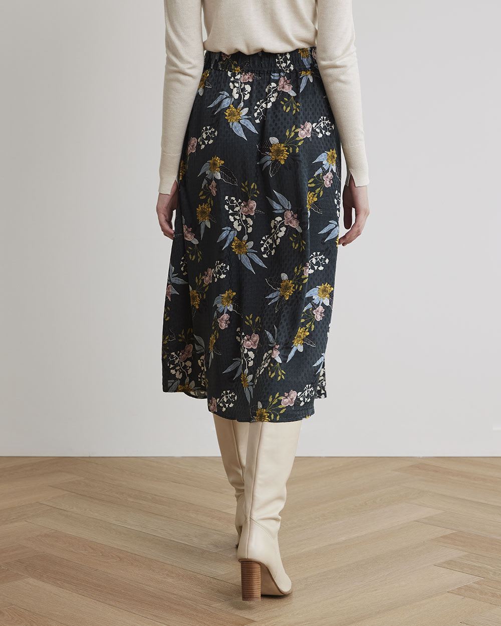 Floral High-Waisted Flare Midi Skirt