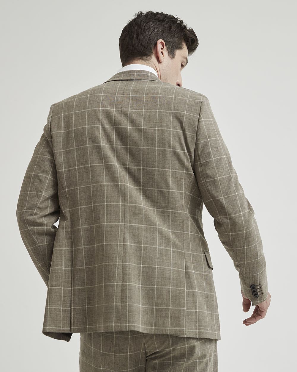 Slim Fit Beige Windowpane Traveler Blazer