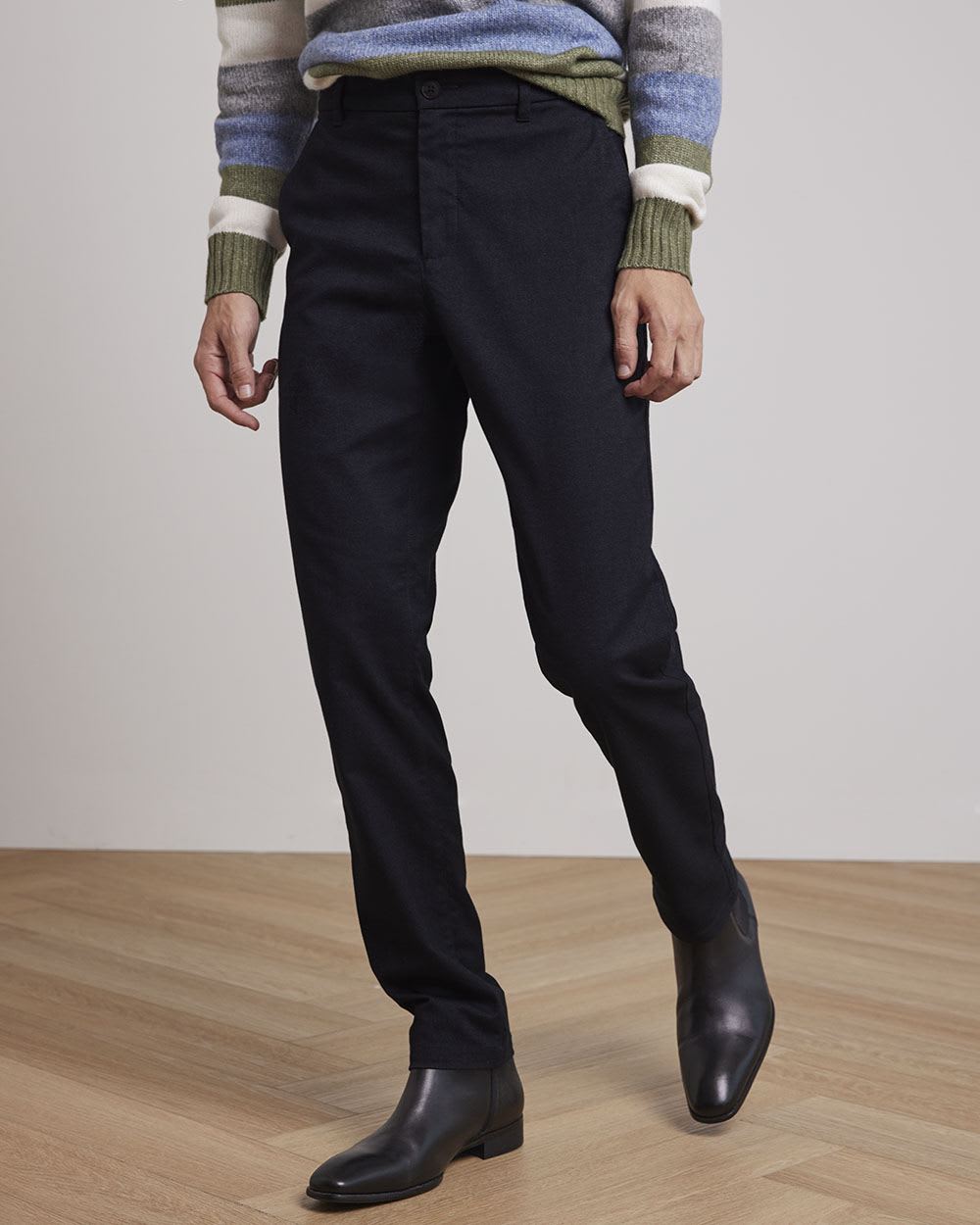 Solid Slim-Fit Brushed Pants