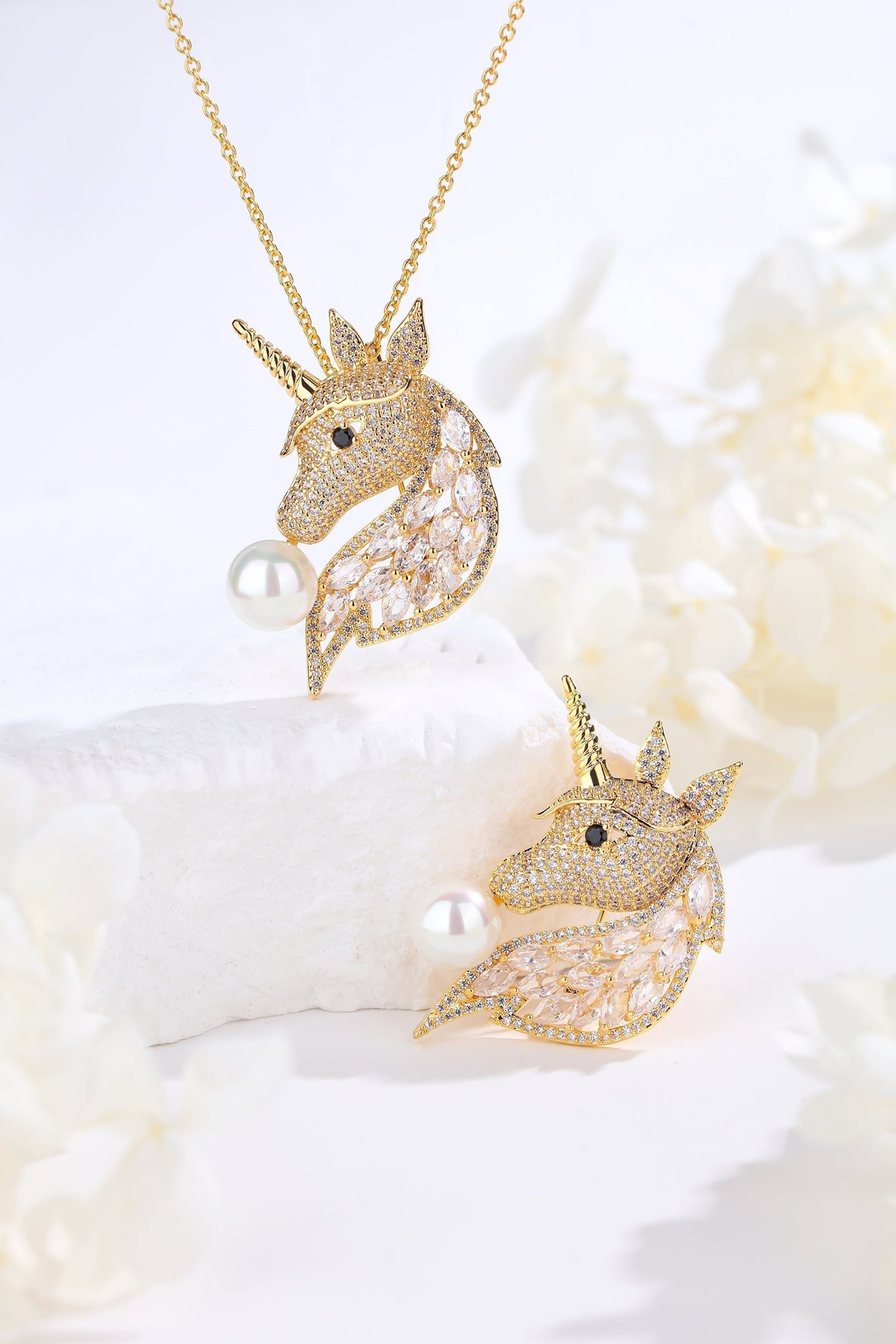 Classicharms-Pavé Unicorn Brooch & Necklace Set