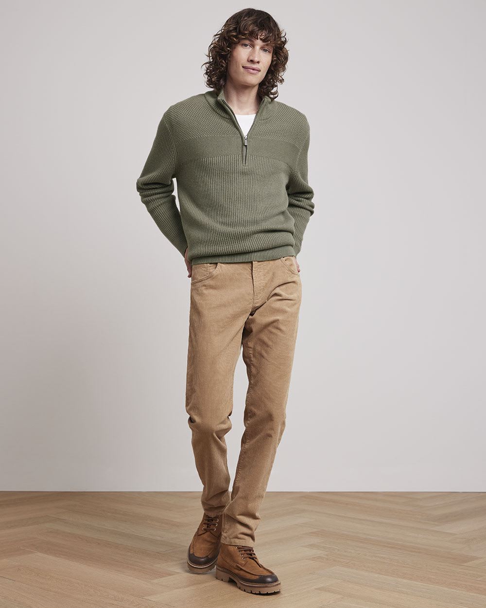 Solid Slim-Fit Corduroy Pants
