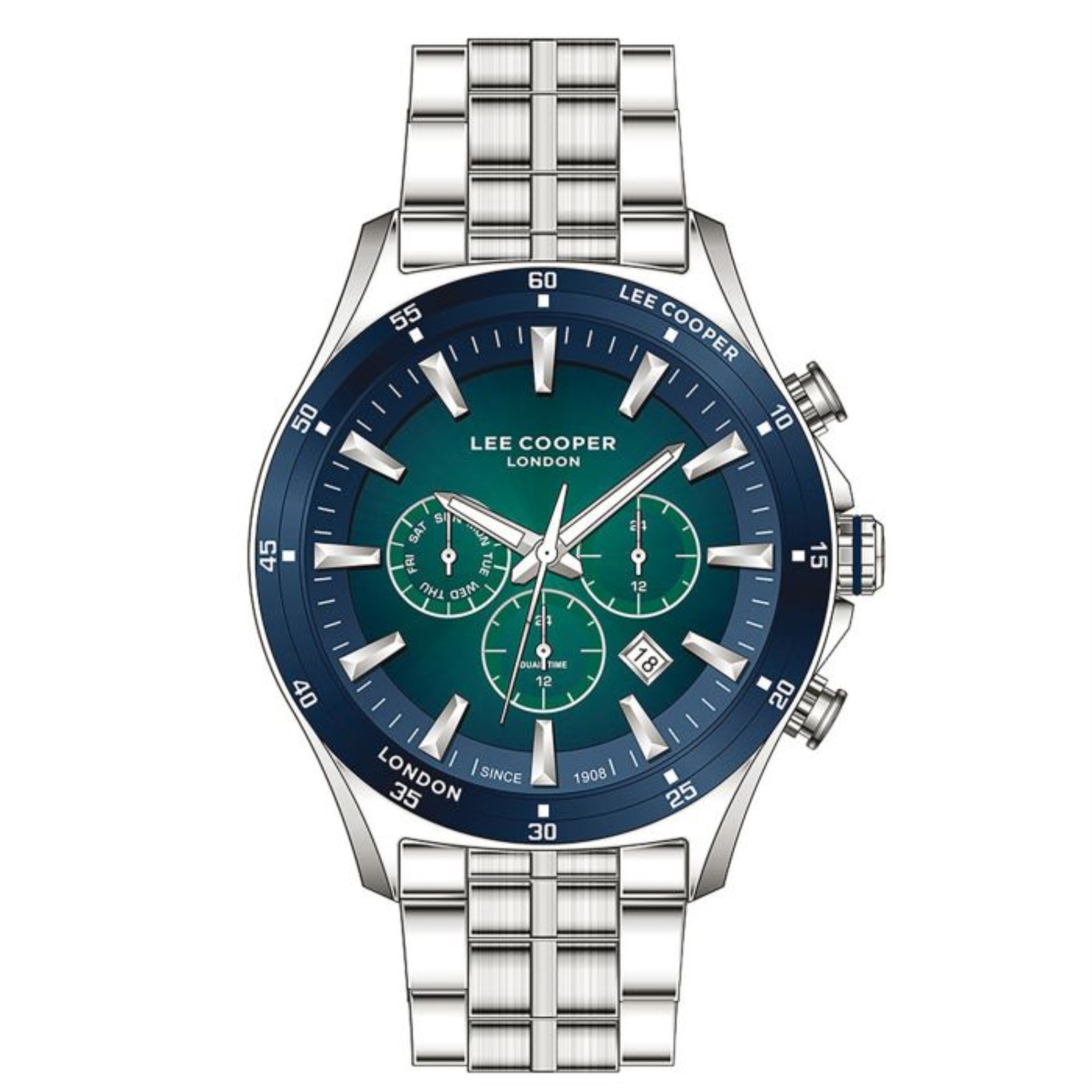 LEE COOPER-Men's Silver 45mm watch w/Blue Dial