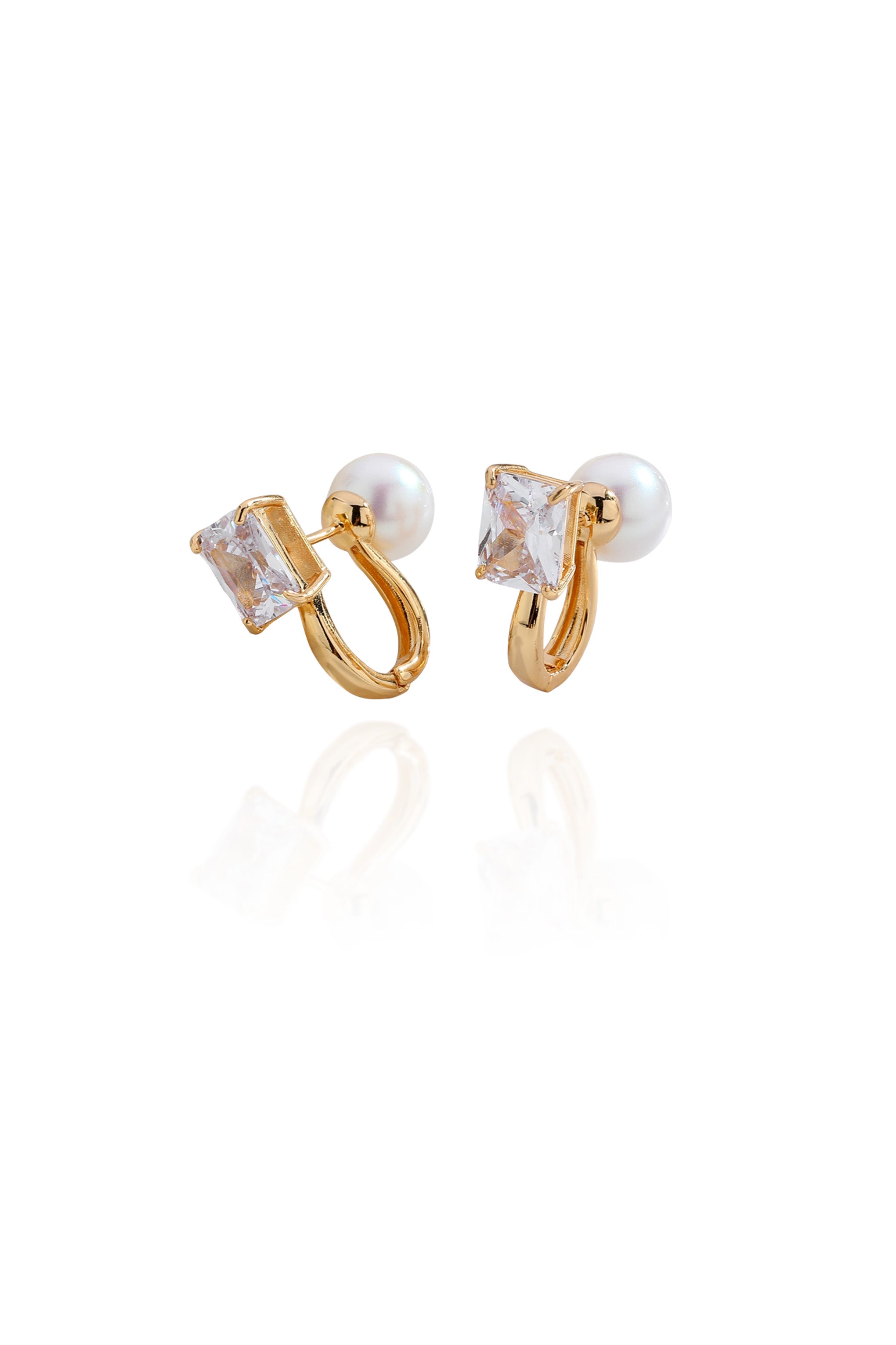 Classicharms-Gold Pearl Zirconia Multi-wear Earrings