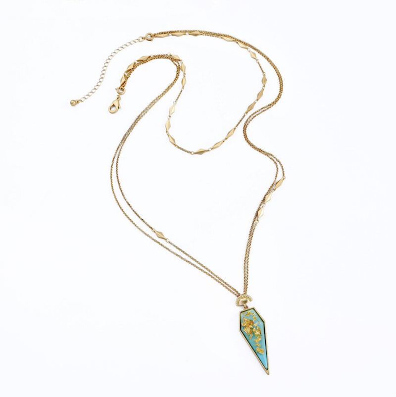 Gold Flake Turquoise Spike Pendant Necklace - Don't AsK