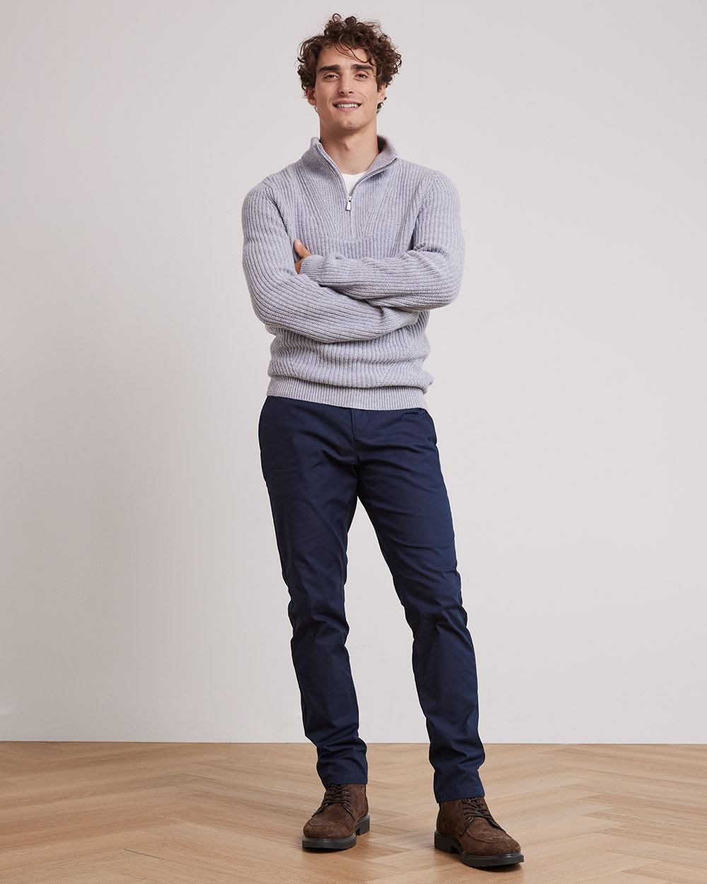 Long-Sleeve Half-Zip Mock-Neck Sweater