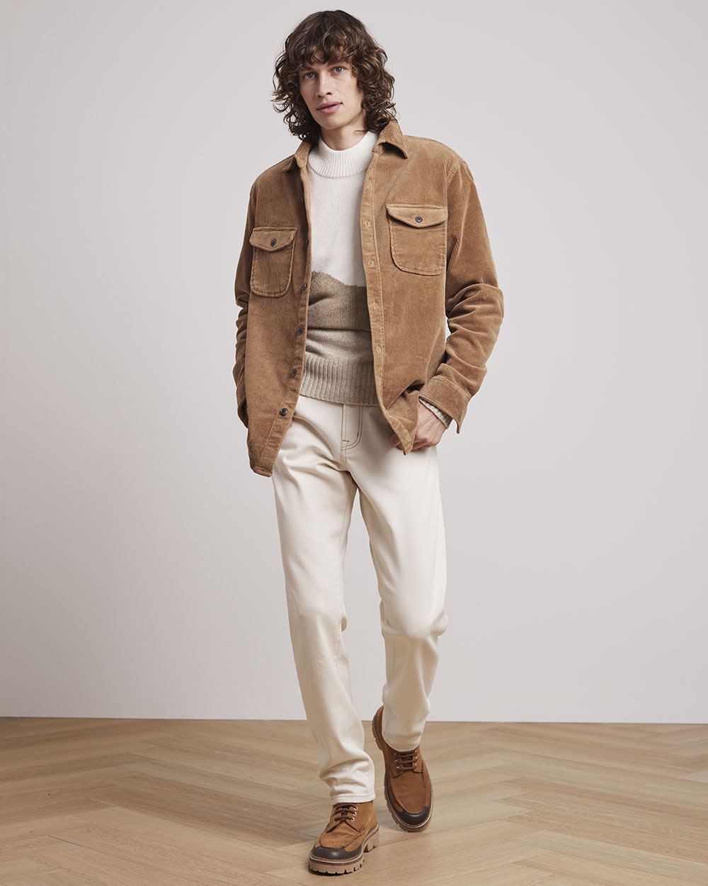 Mock-Neck Sweater with Intarsia Landscape