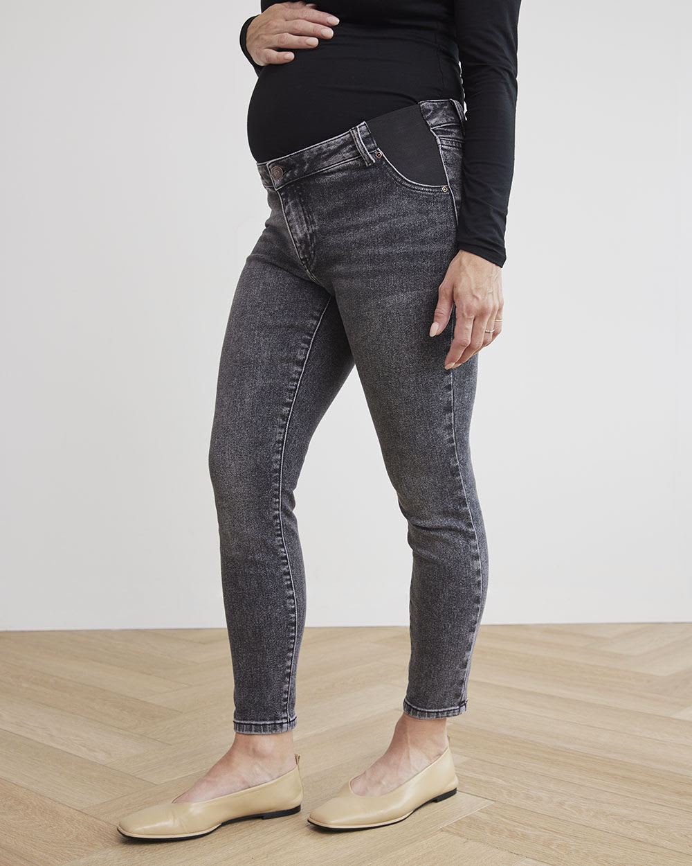Grey Wash Skinny Ankle Leg Jeans - Thyme Maternity
