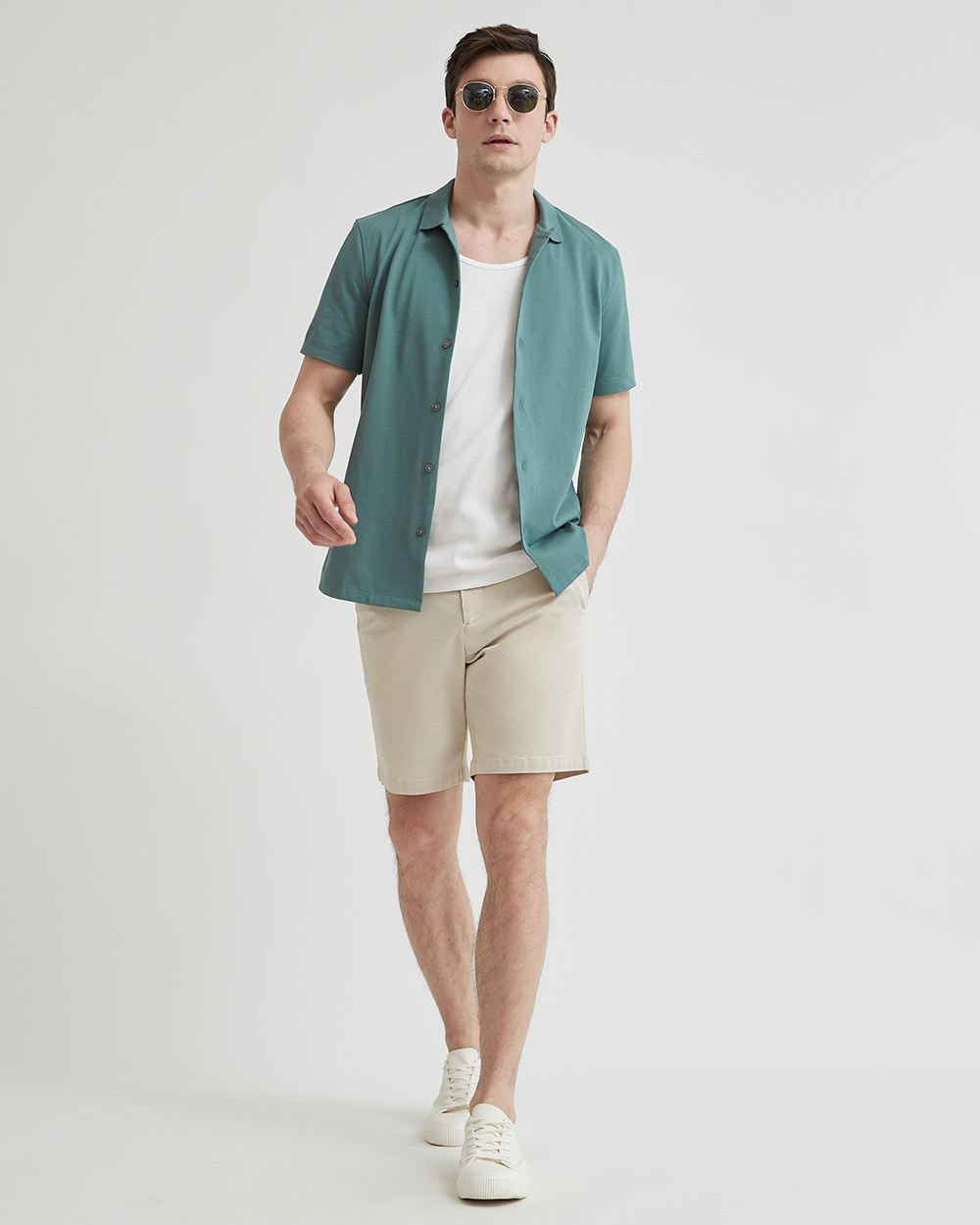 Short-Sleeve Cotton-Blend Slim Shirt