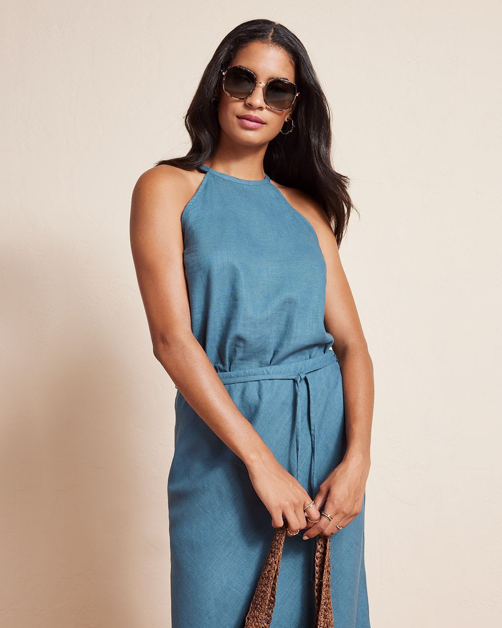Sleeveless Halter-Neck Linen Blouse