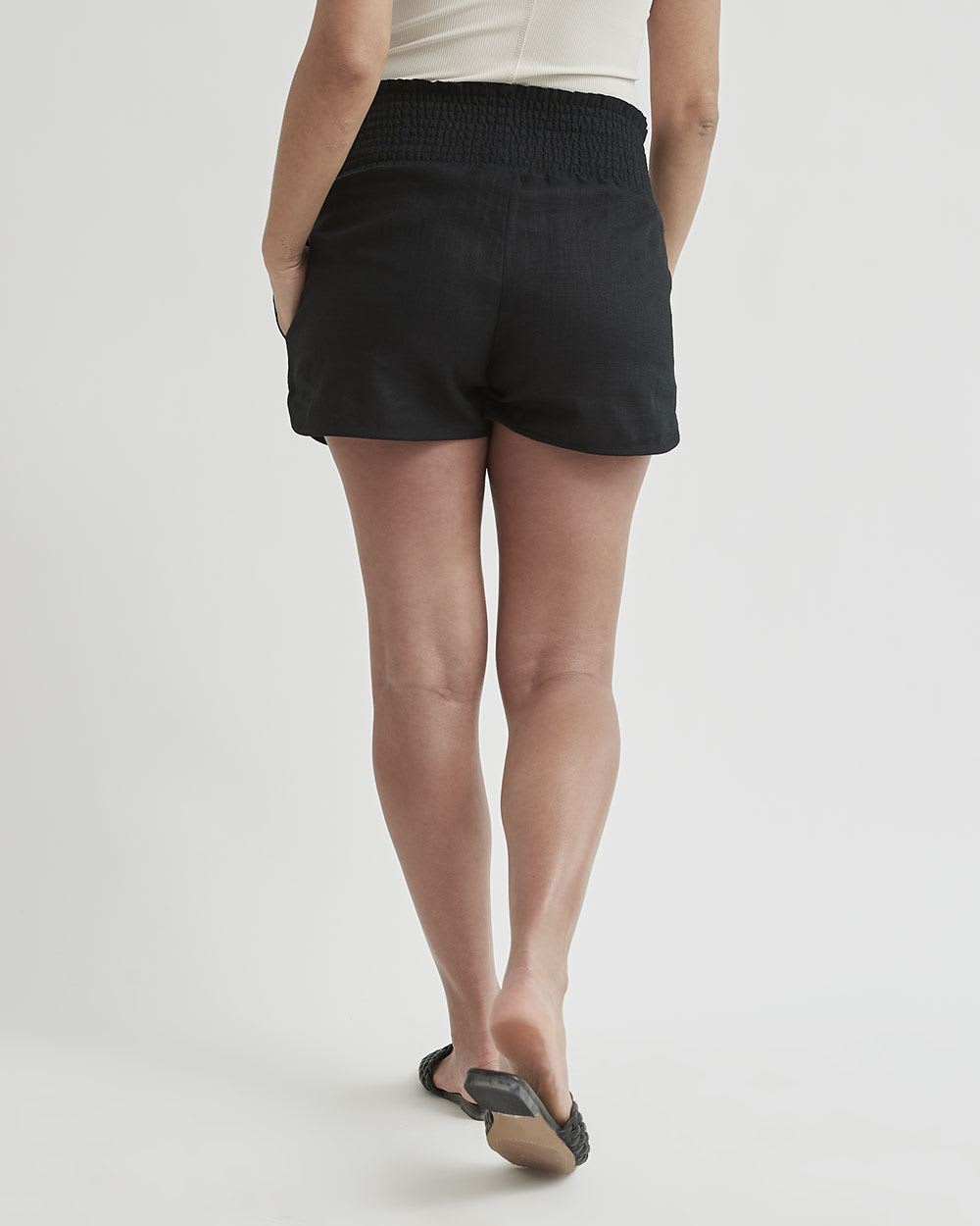 Linen Blend Smocked Pull-On Short - Thyme Maternity