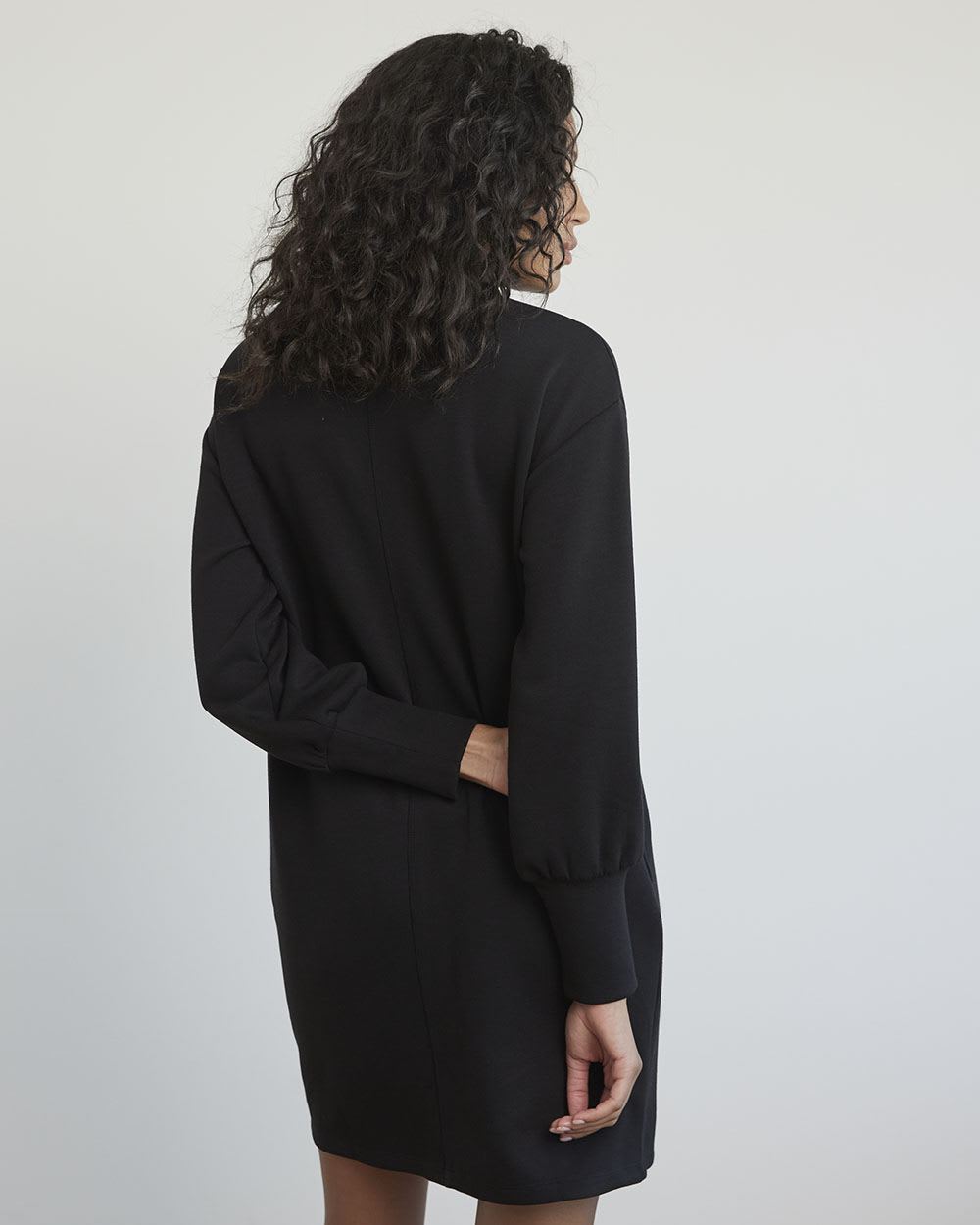 Long-Sleeve Straight Dress with Crew Neckline