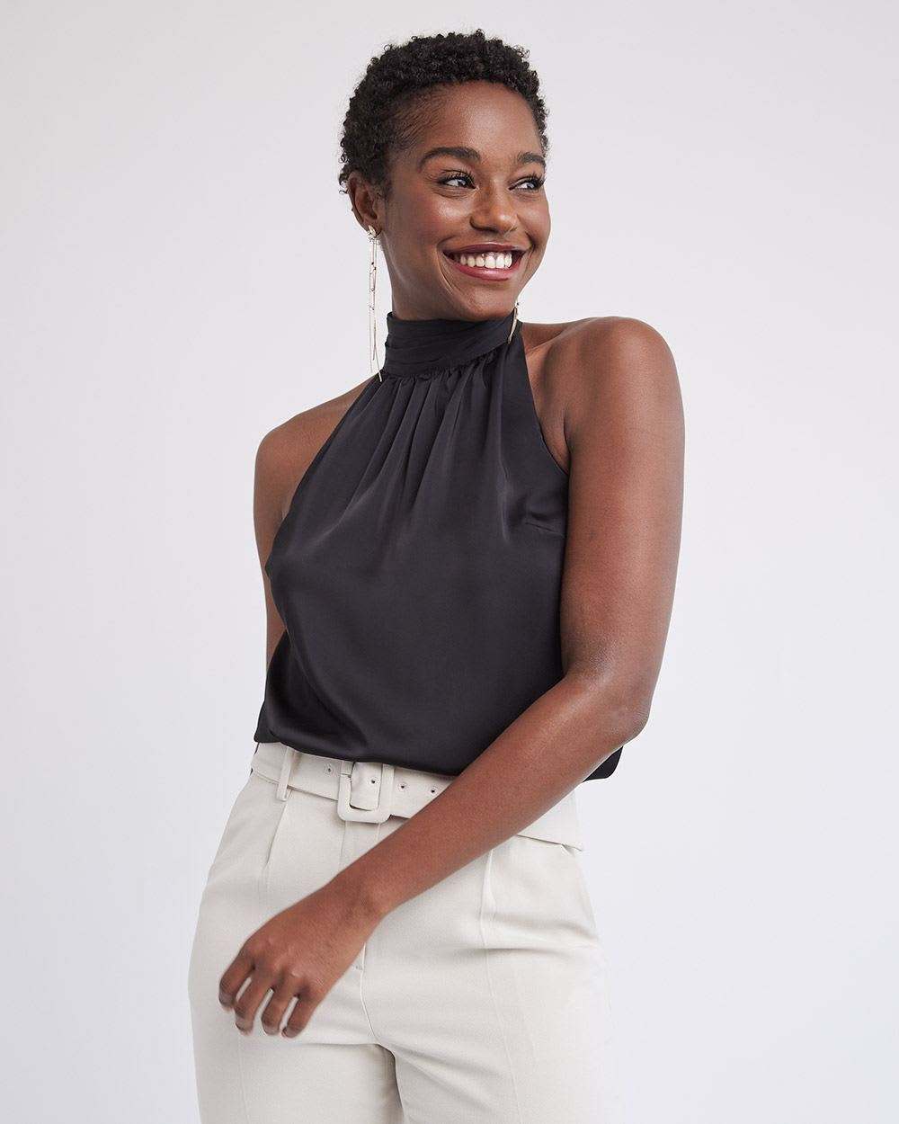 Sleeveless Halter Satin Blouse