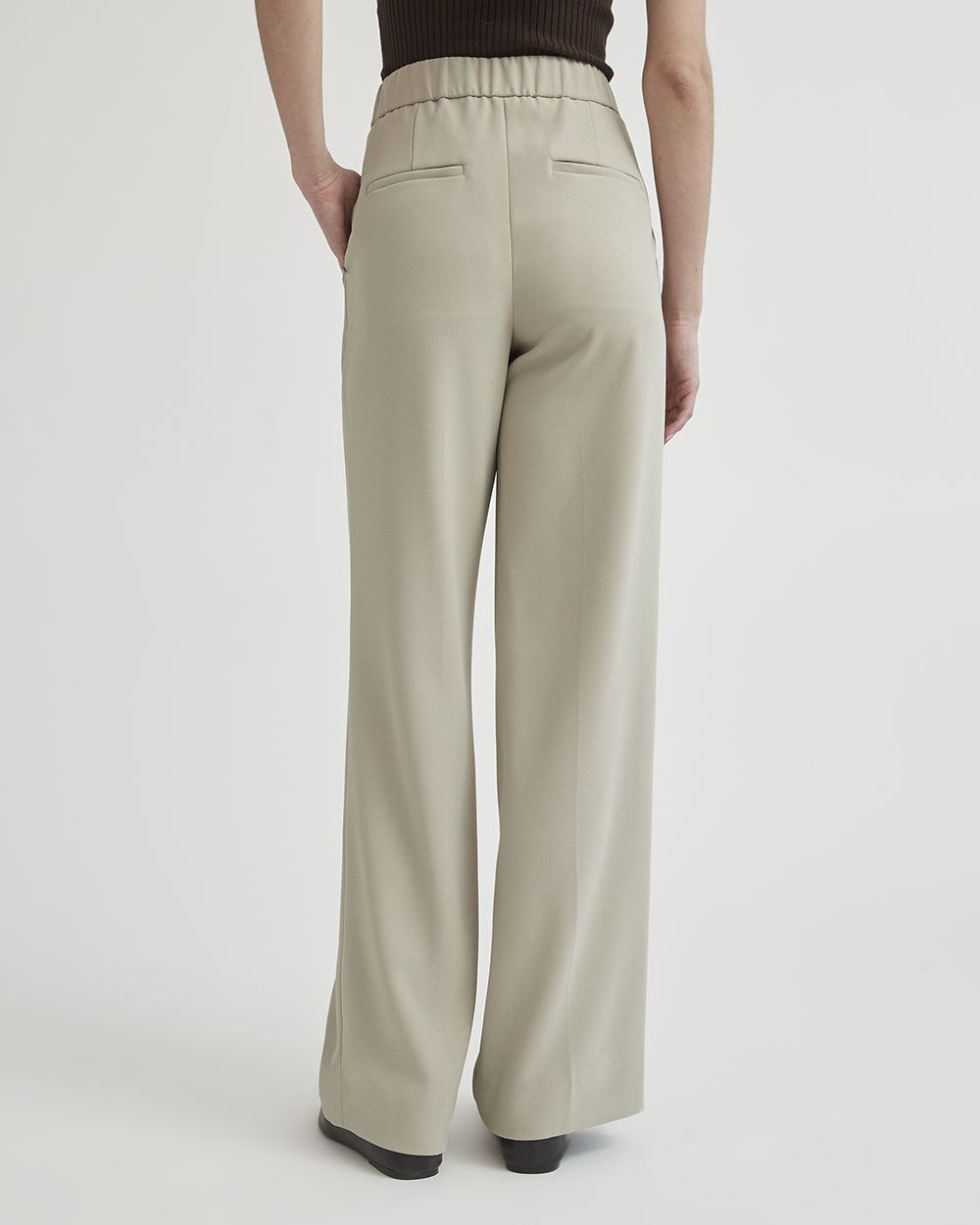 High-Rise Wide-Leg Long Crepe Pant