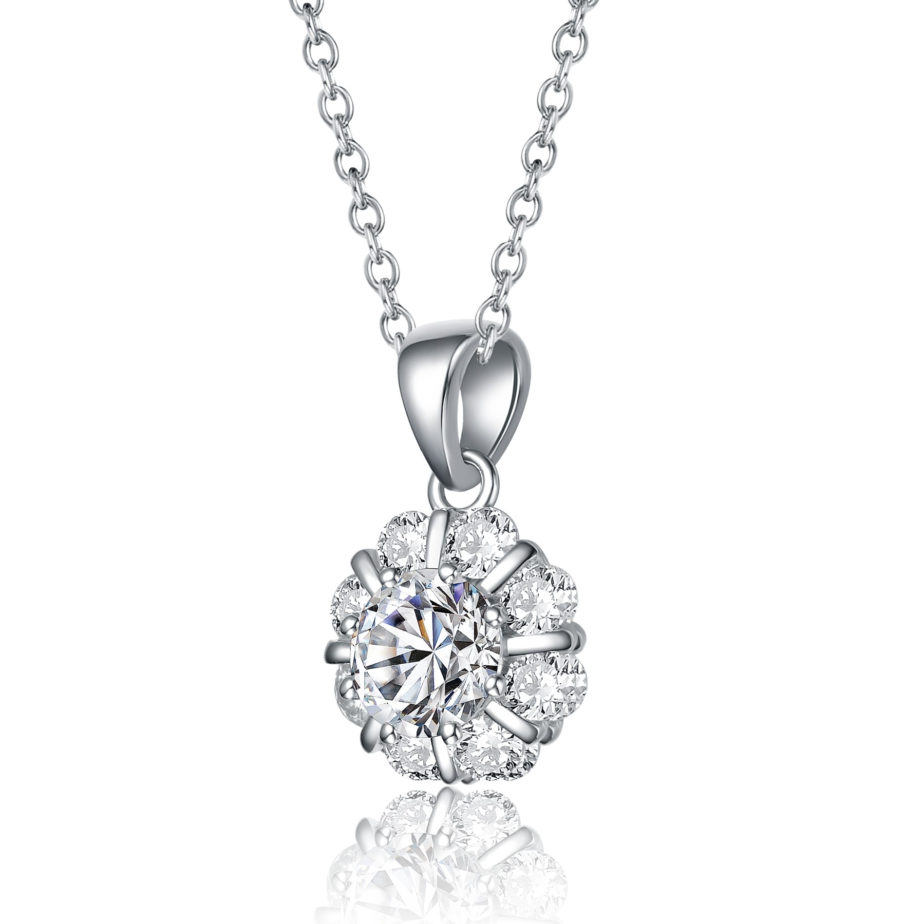 SV Sterling Silver with 1.25ctw Lab Created Flower Pinwheel Pendant Necklace