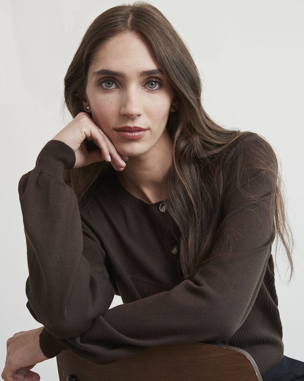 Long-Sleeve Ribbed Cardigan with Bustier Effect