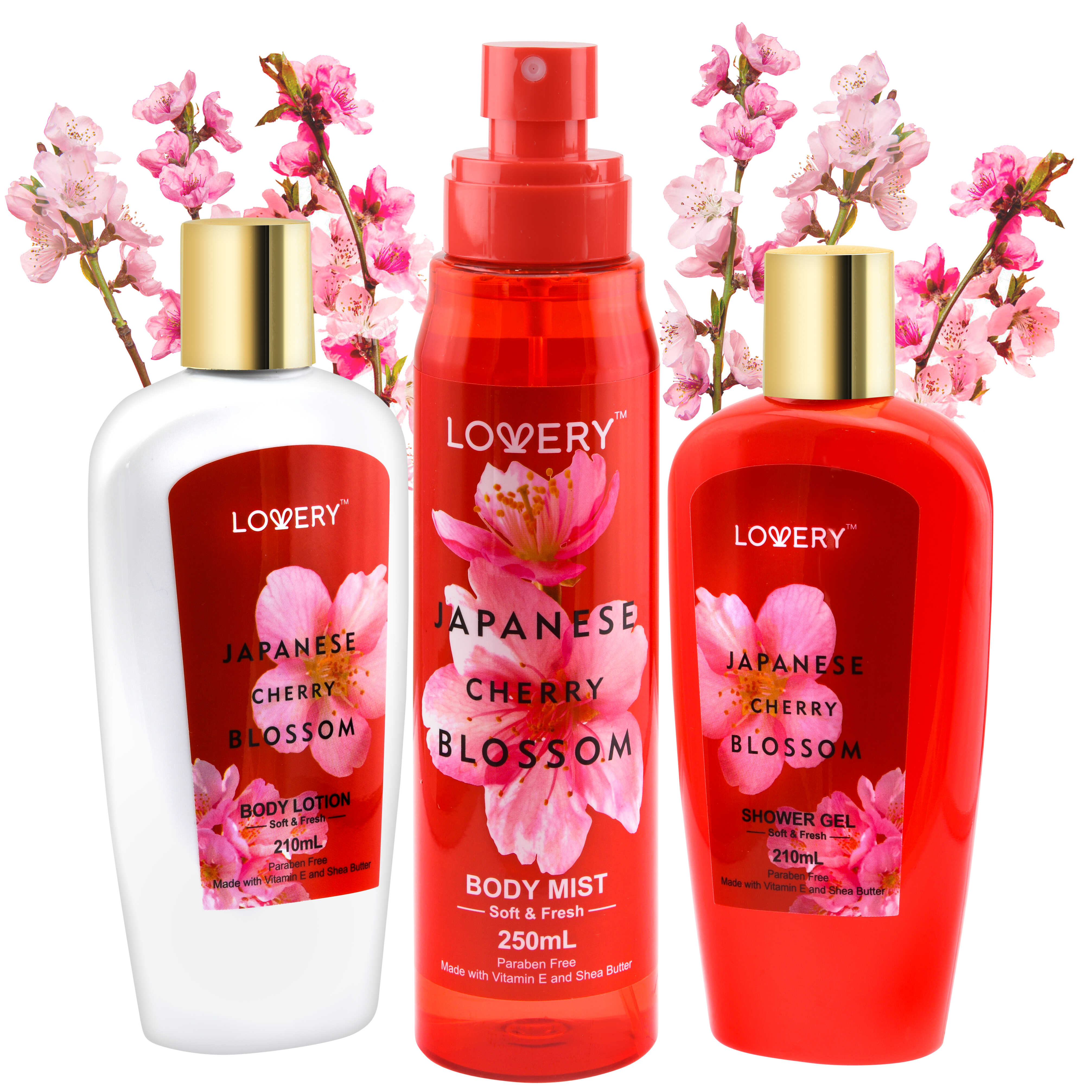 Lovery Japanese Cherry Blossom Bath And Body Travel Set, 3 Piece