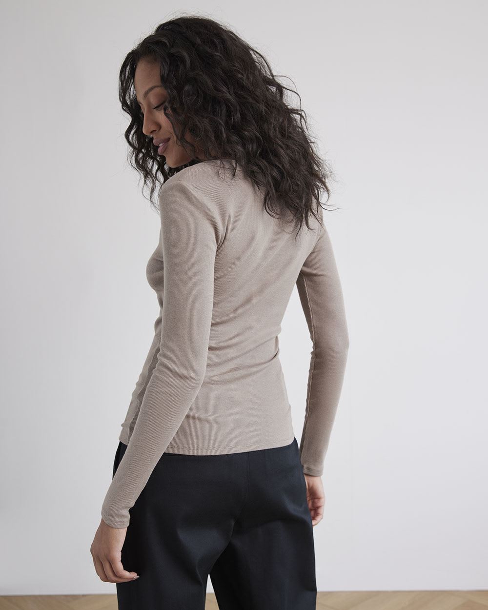 Long-Sleeve Scoop-Neck Ribbed Tee