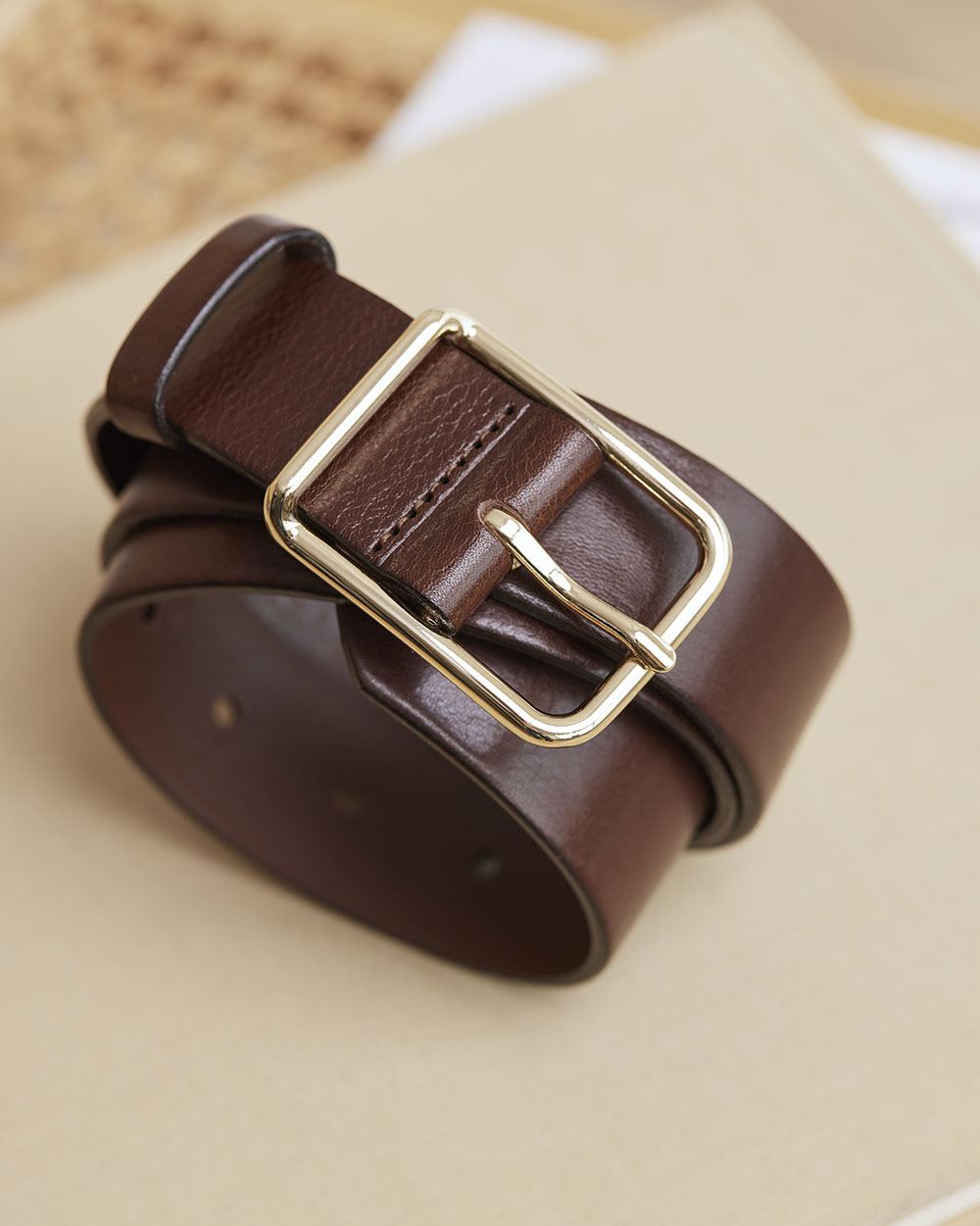 Large Leather Belt with Square Buckle