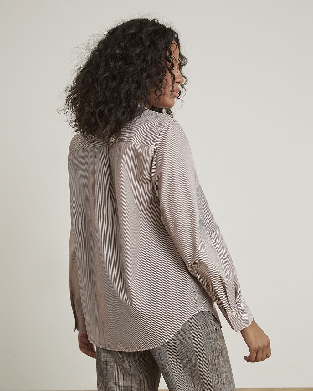 Long-Sleeve Buttoned-Down Striped Poplin Blouse