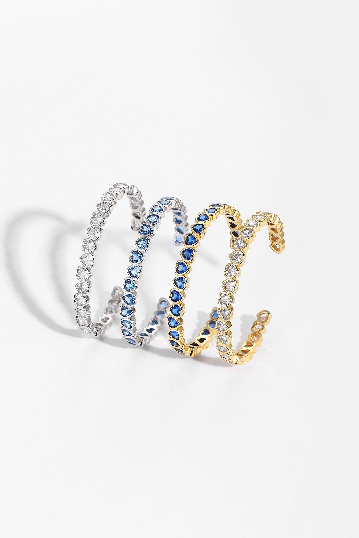 Classicharms-Gold Heart Shaped White Clear Sapphire Zirconia Bangle Bracelet