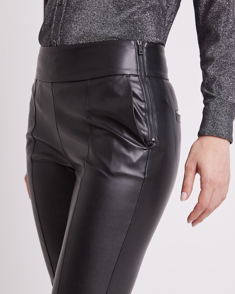 High-Rise Faux Leather Slim-Leg Ankle Pant