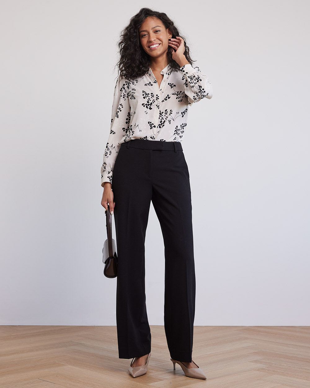 Wide-Leg Mid-Rise Twill Pant