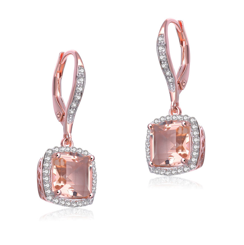 Sterling Silver 18k Rose Gold Plating with Morganite Cubic Zirconia Drop Earrings