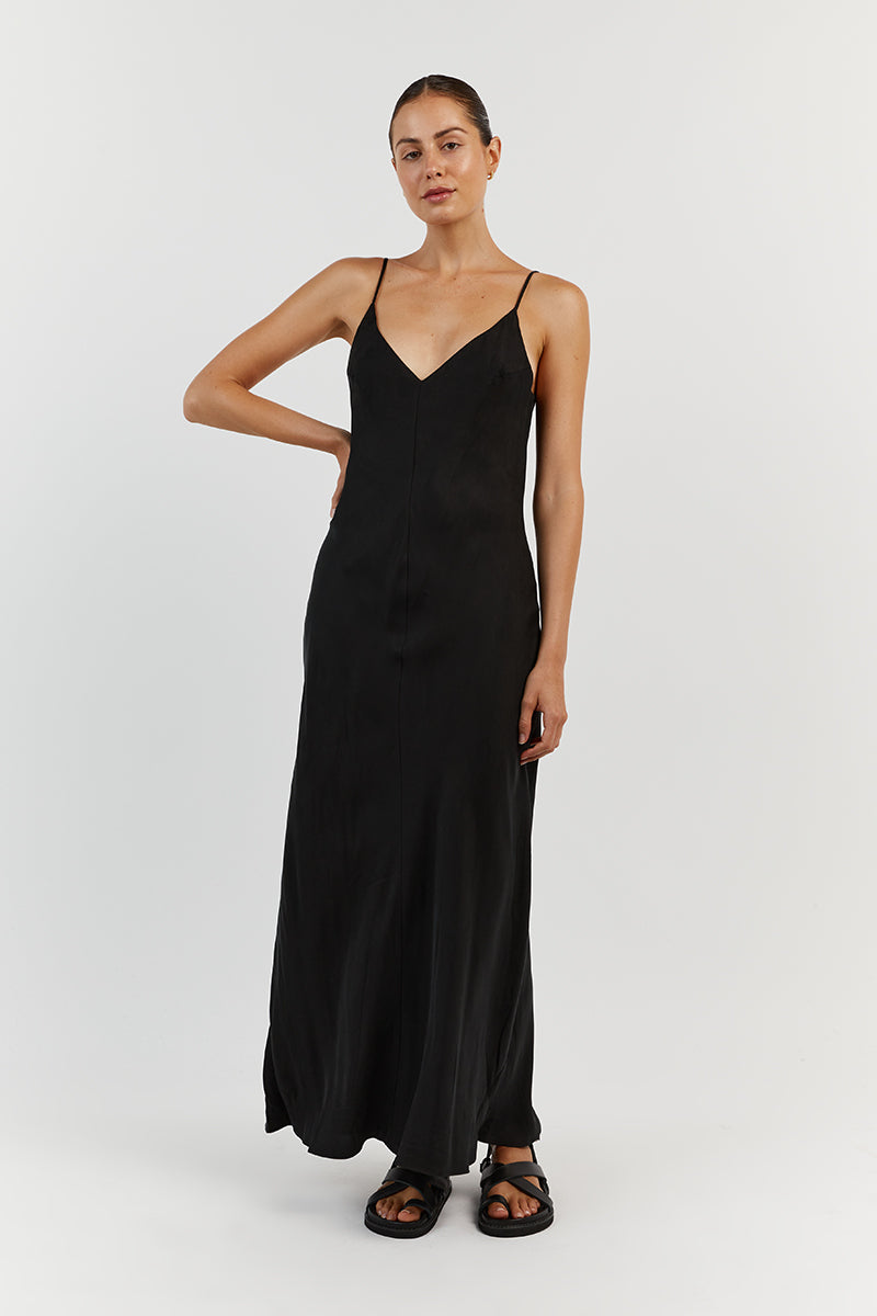 KINGSTON BLACK CUPRO MIDI DRESS