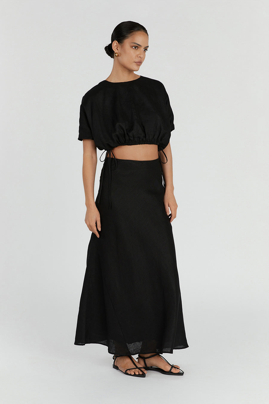 GEORGIA BLACK LINEN CROP TOP