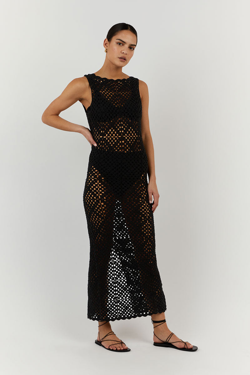 CLOVER BLACK CROCHET MIDI SKIRT