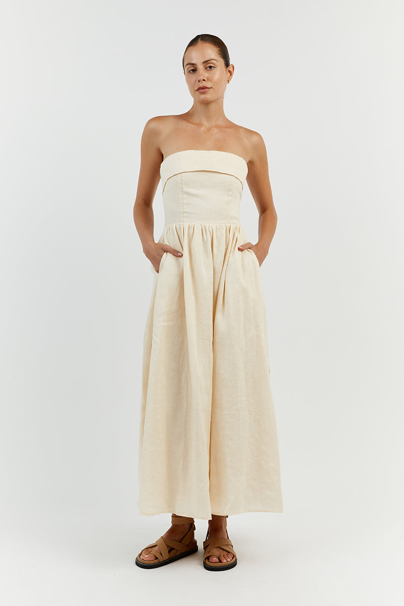 ALLIE BUTTER LINEN MIDI DRESS
