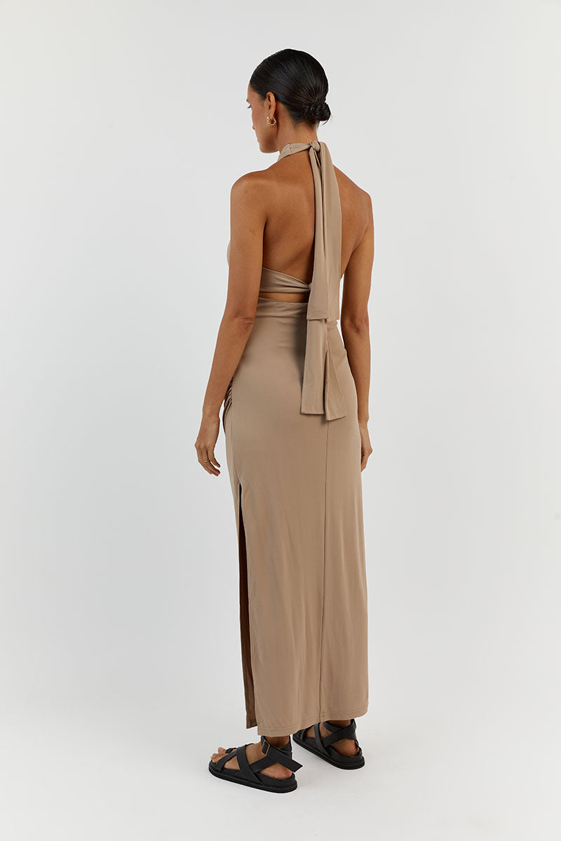 AMALFI TAUPE HALTER MIDI DRESS
