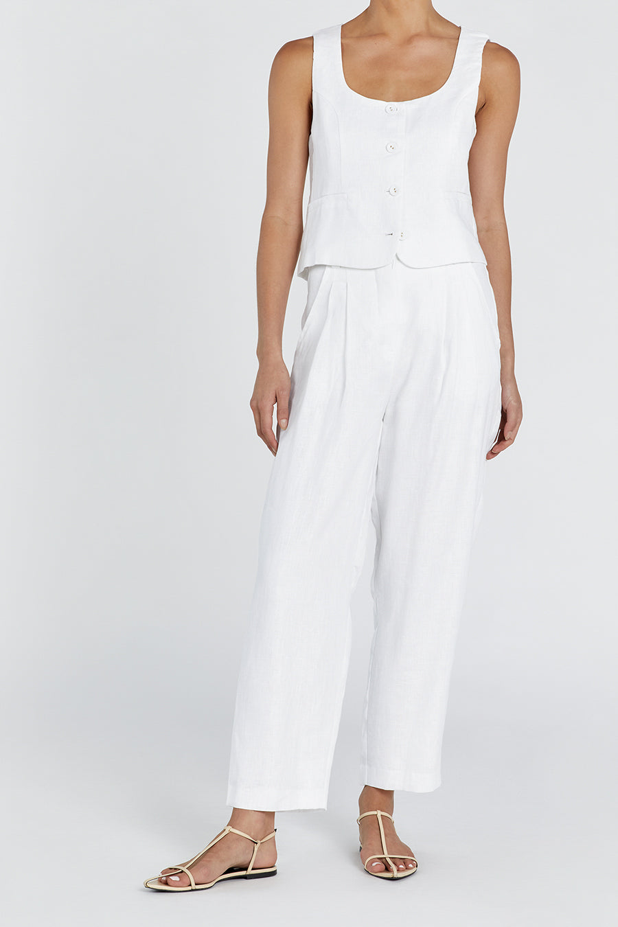 RYAN  WHITE  LINEN TAPERED PANT